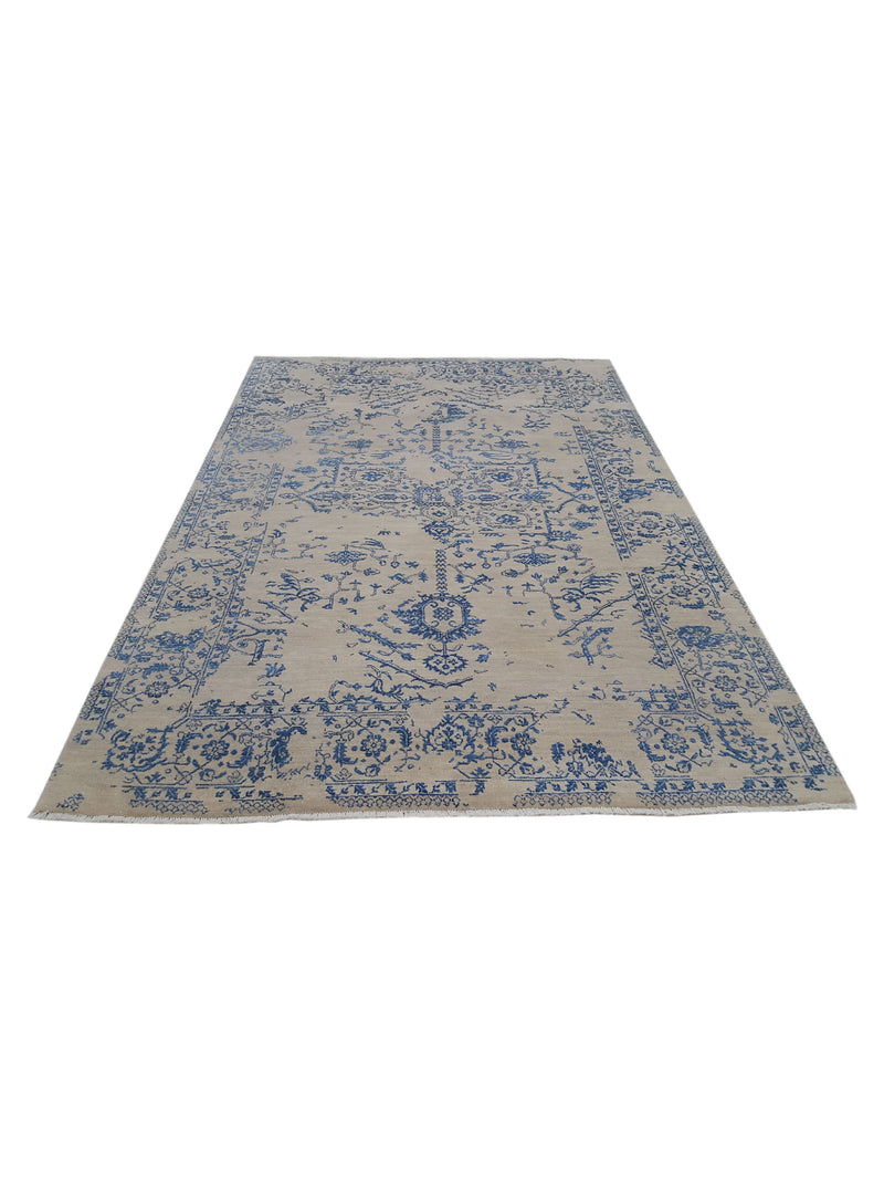 Pacific Erase 40302 Beige Blue Modern Hand Knotted Rug