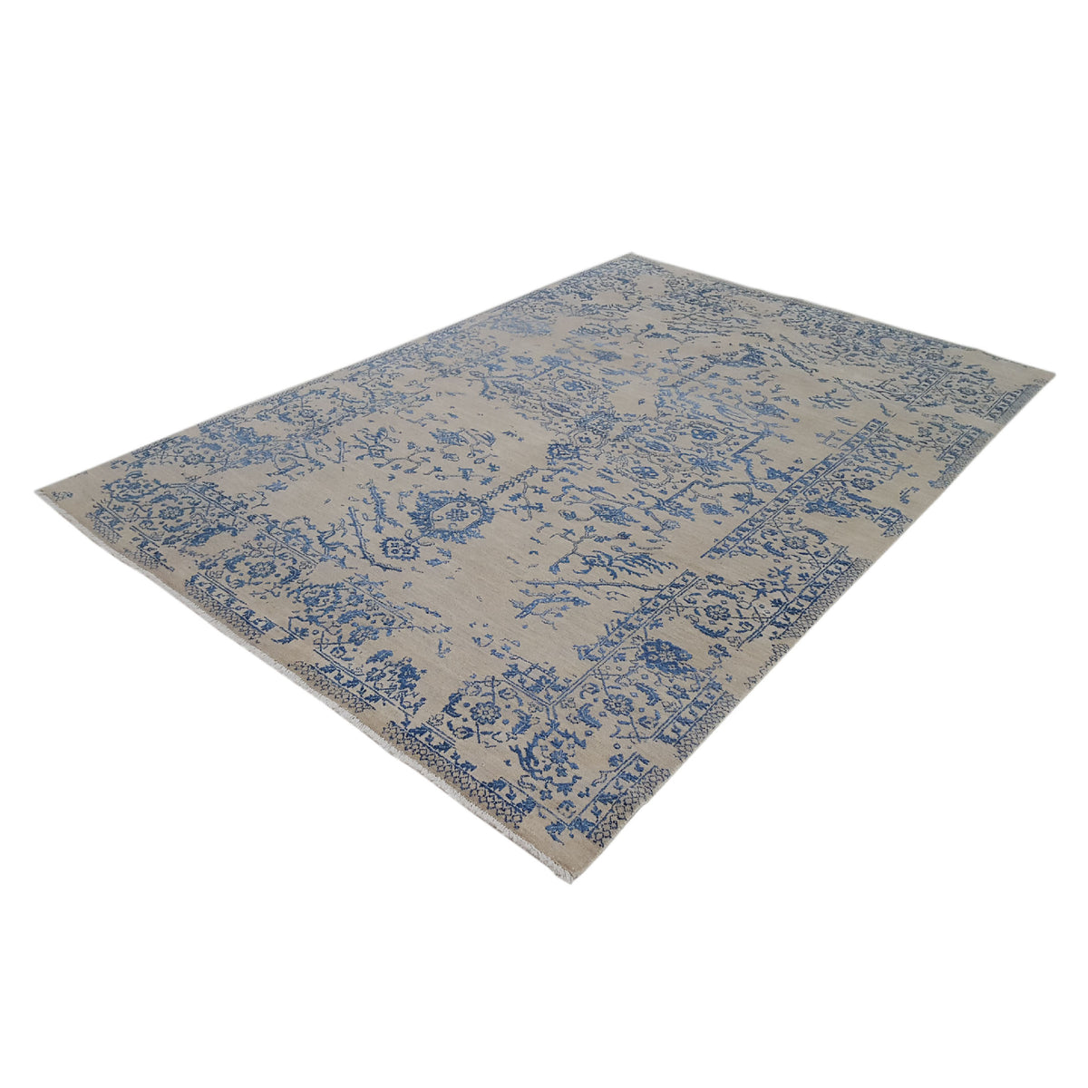 Pacific Erase 40302 Beige Blue Modern Hand Knotted Rug