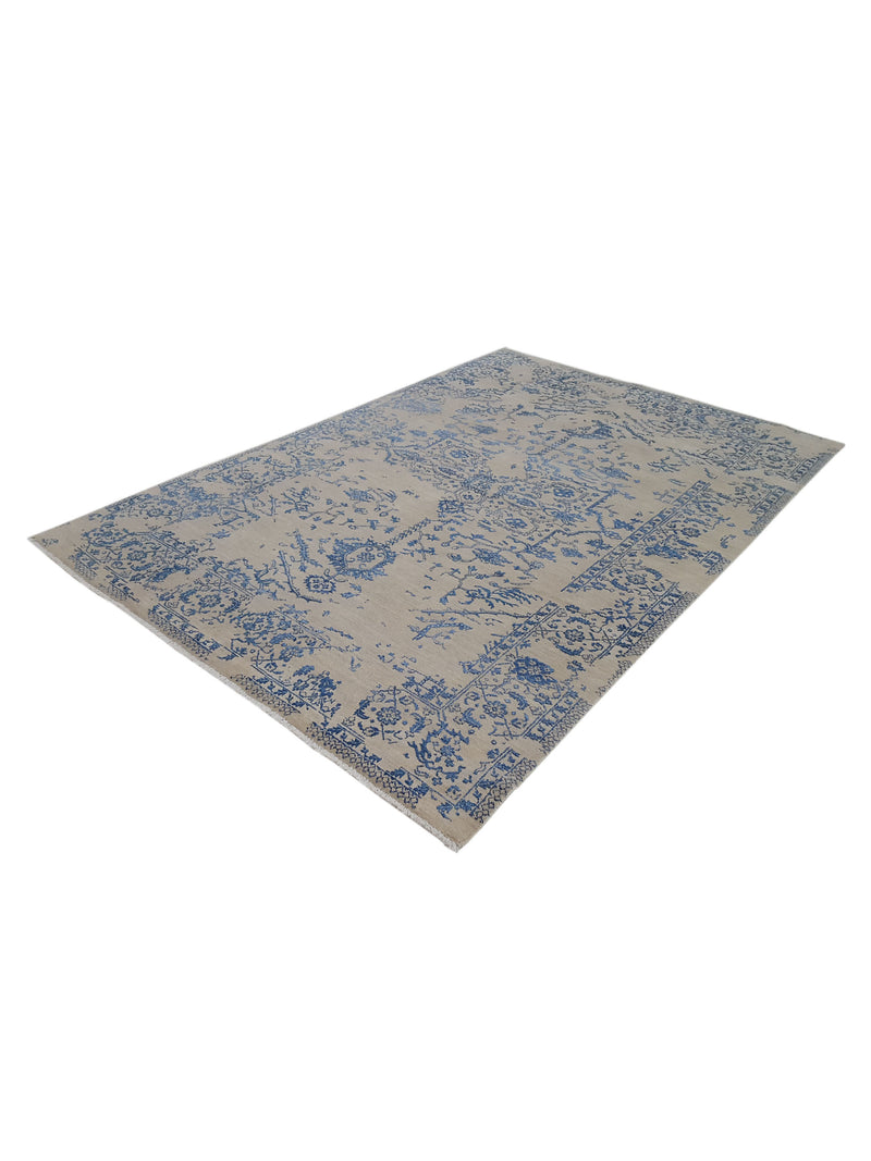 Pacific Erase 40302 Beige Blue Modern Hand Knotted Rug