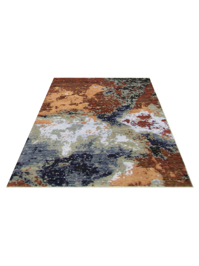 Pacific Galaxy 40343 Rust Blue Modern Hand Knotted Rug