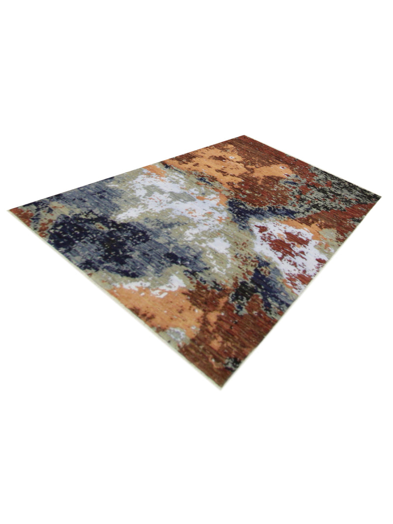 Pacific Galaxy 40343 Rust Blue Modern Hand Knotted Rug