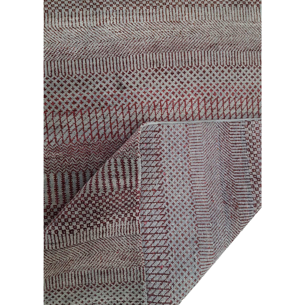 Pacific Sari Silk 40376 Grey Burgundy Transitional Hand Knotted Rug