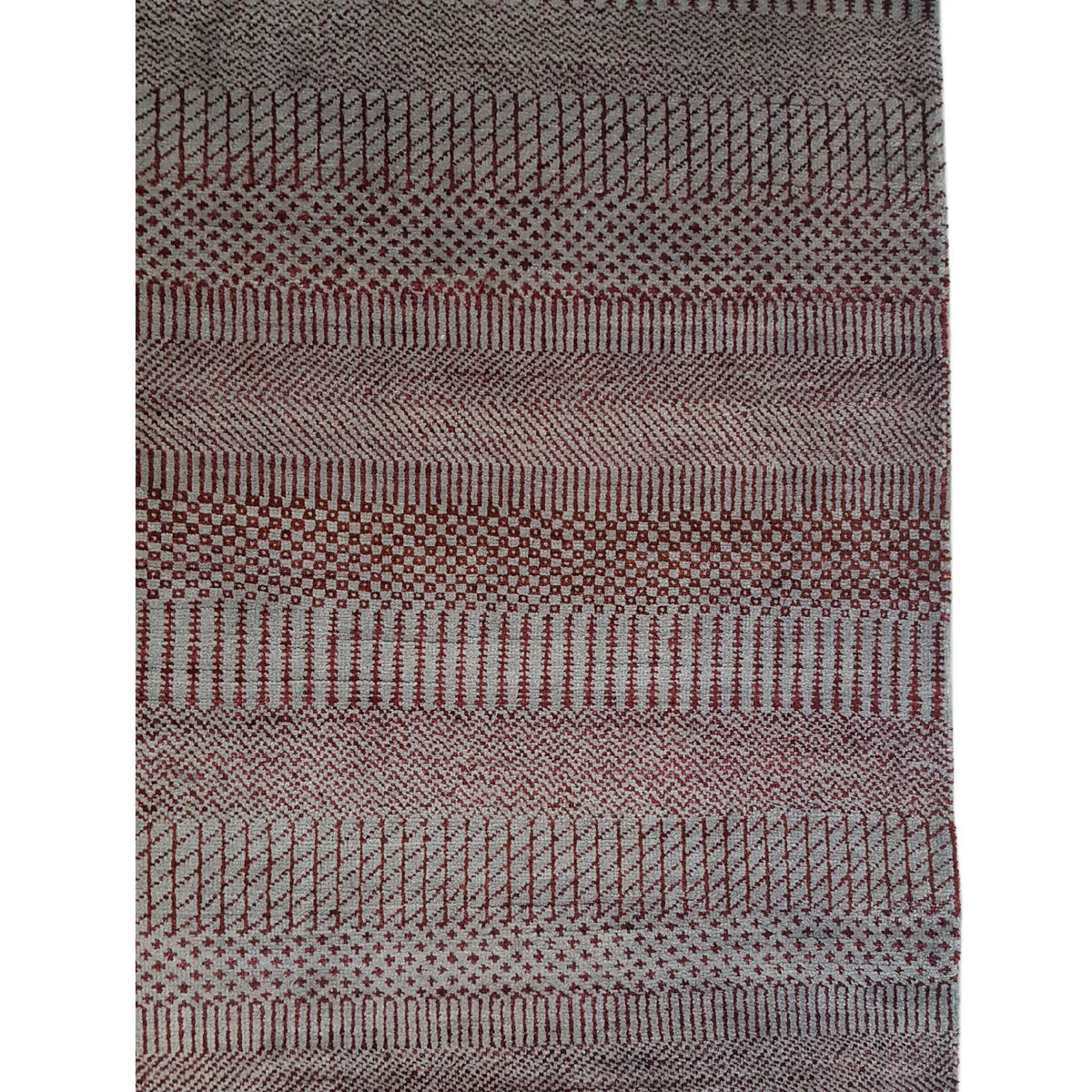 Pacific Sari Silk 40376 Grey Burgundy Transitional Hand Knotted Rug