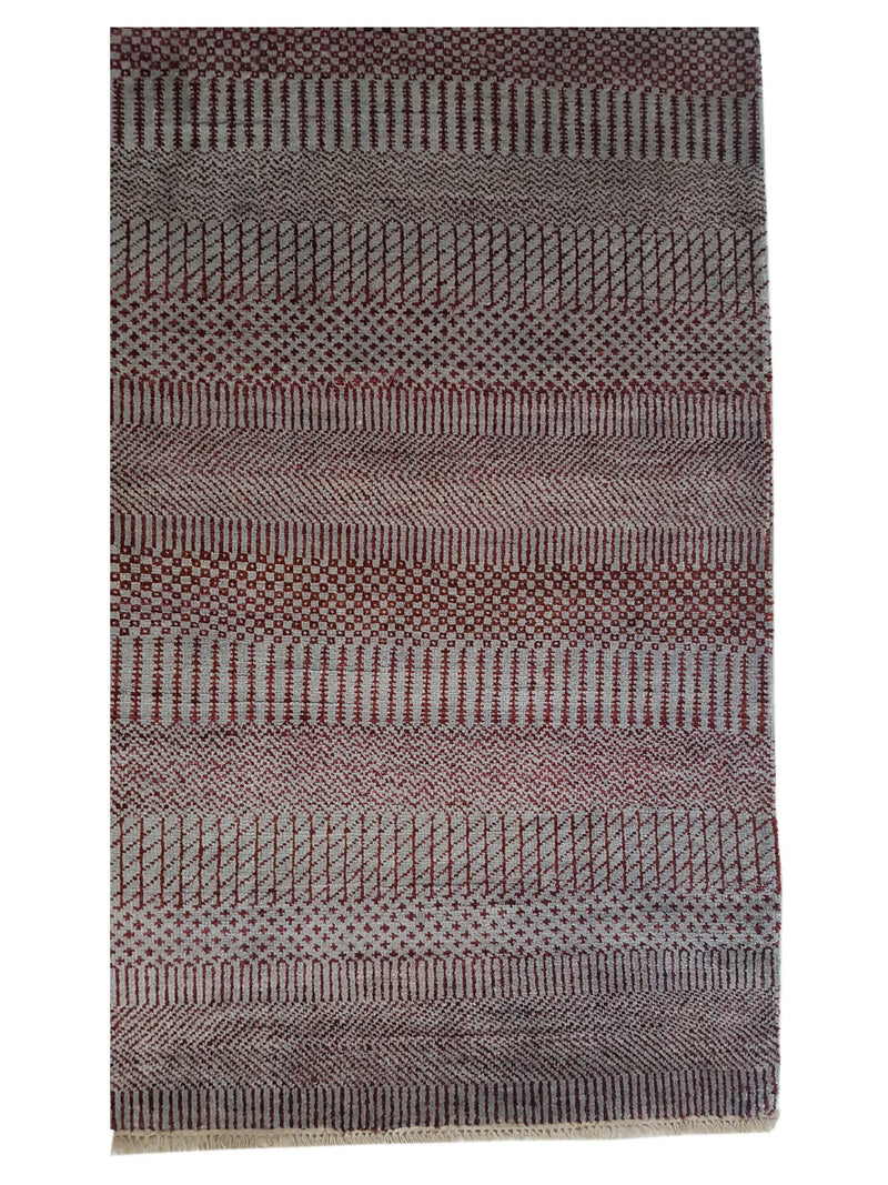 Pacific Sari Silk 40376 Grey Burgundy Transitional Hand Knotted Rug