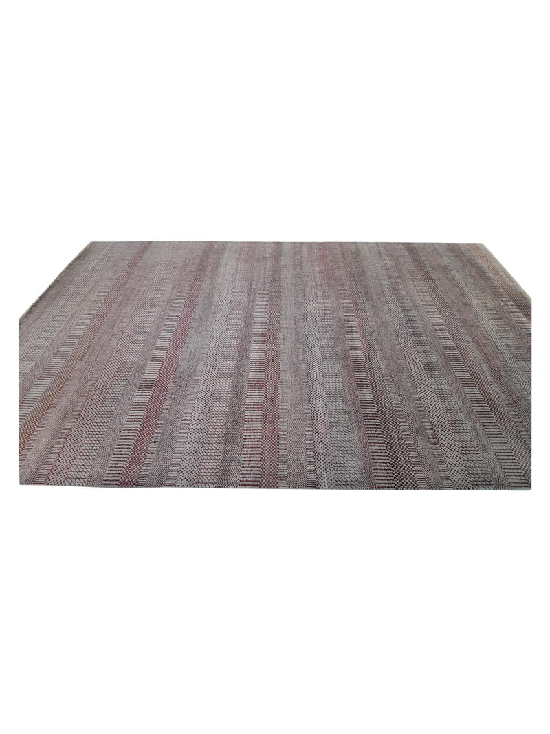 Pacific Sari Silk 40376 Grey Burgundy Transitional Hand Knotted Rug