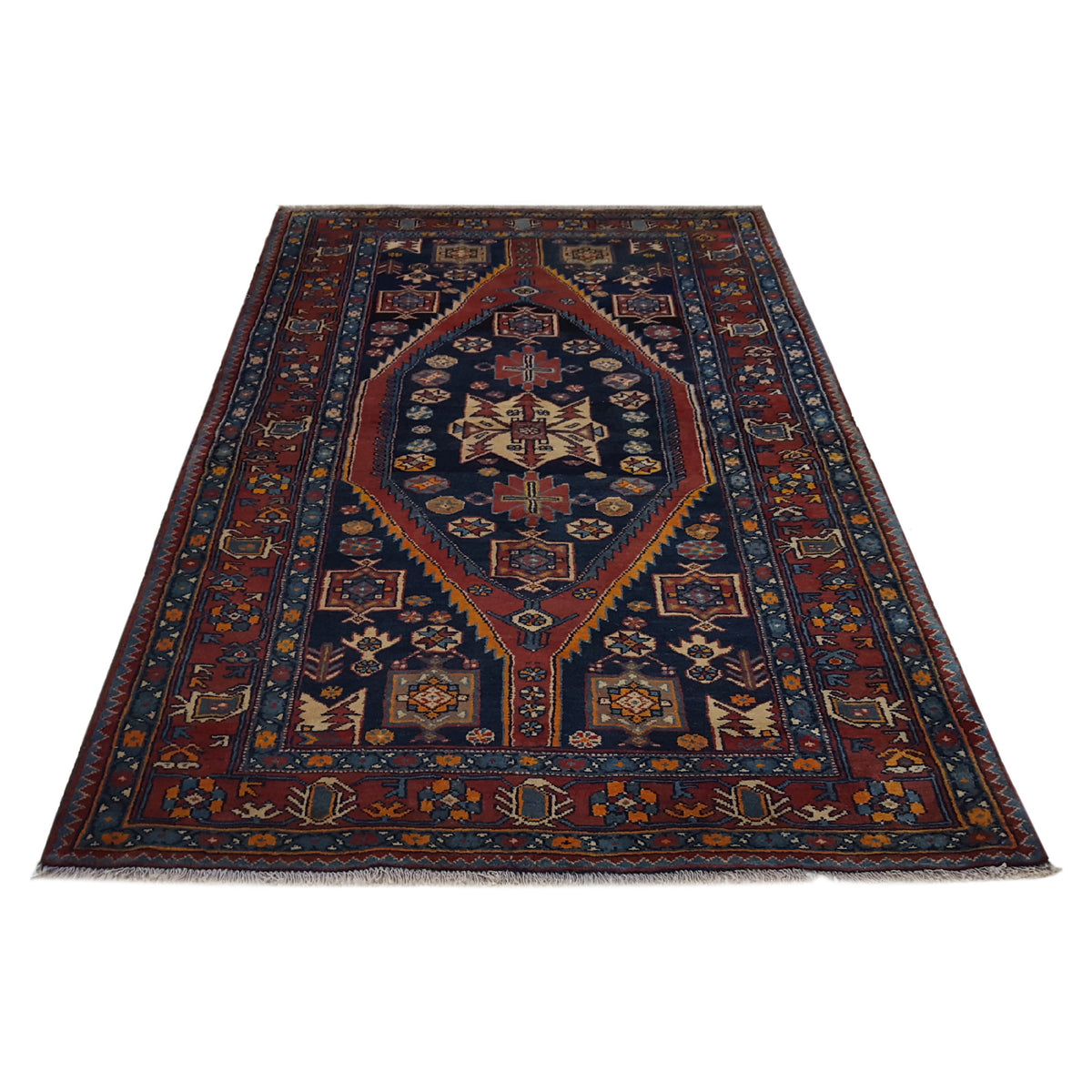 Pacific Hamadan 40639 Navy Red Traditional Hand Knotted Rug