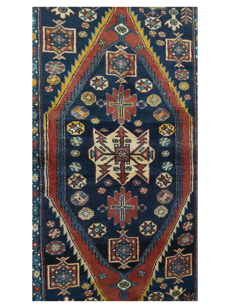 Pacific Hamadan 40639 Navy Red Traditional Hand Knotted Rug