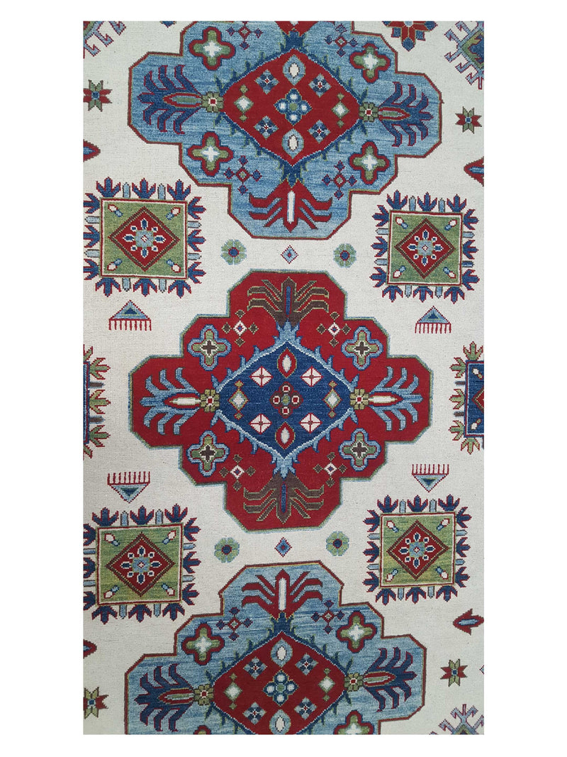Pacific Kazak 40752 Ivory Red Traditional Hand Knotted Rug