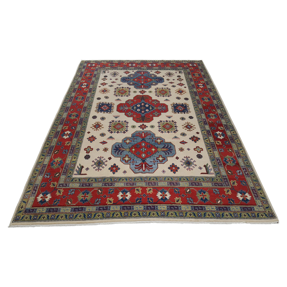 Pacific Kazak 40772 Ivory Red Traditional Hand Knotted Rug