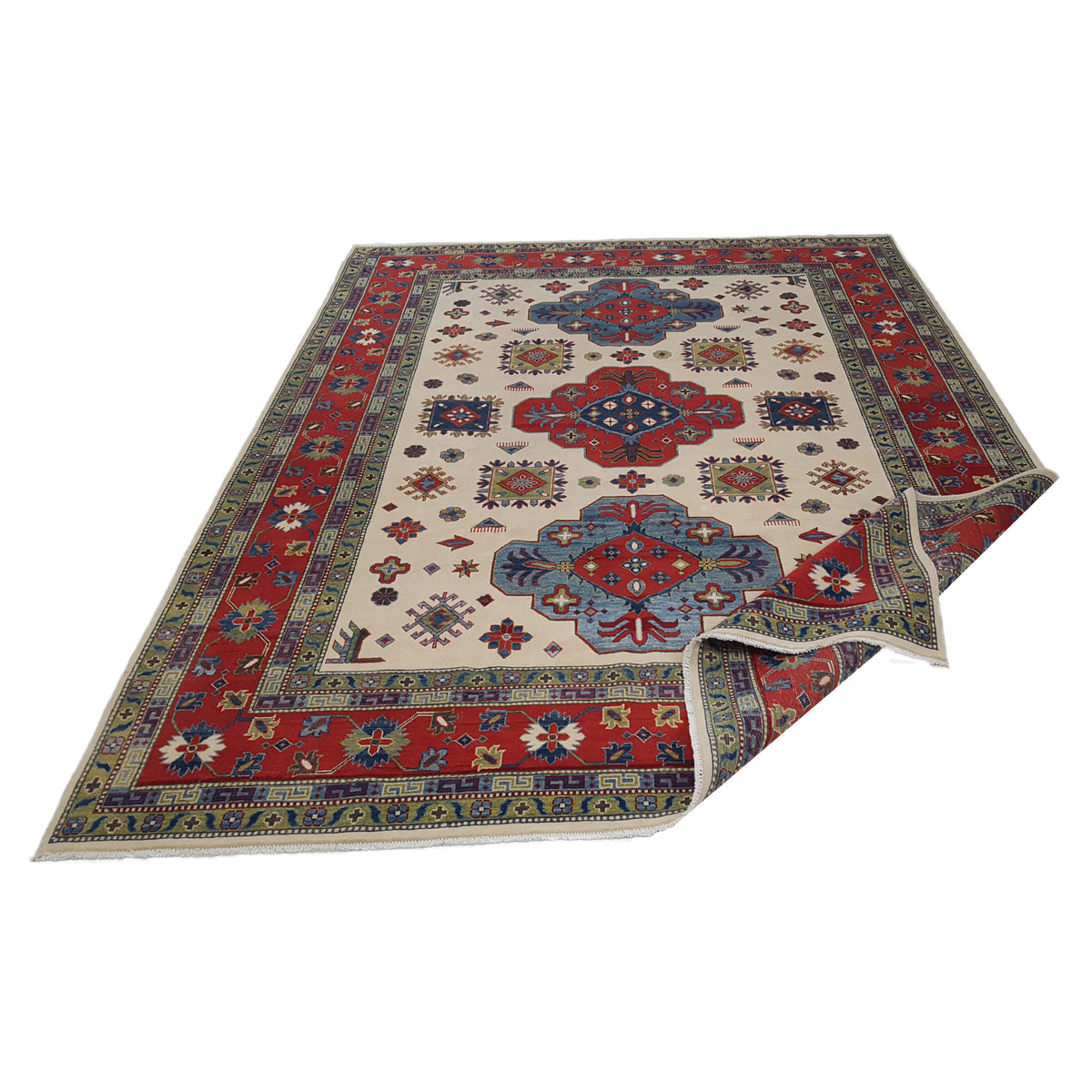 Pacific Kazak 40772 Ivory Red Traditional Hand Knotted Rug