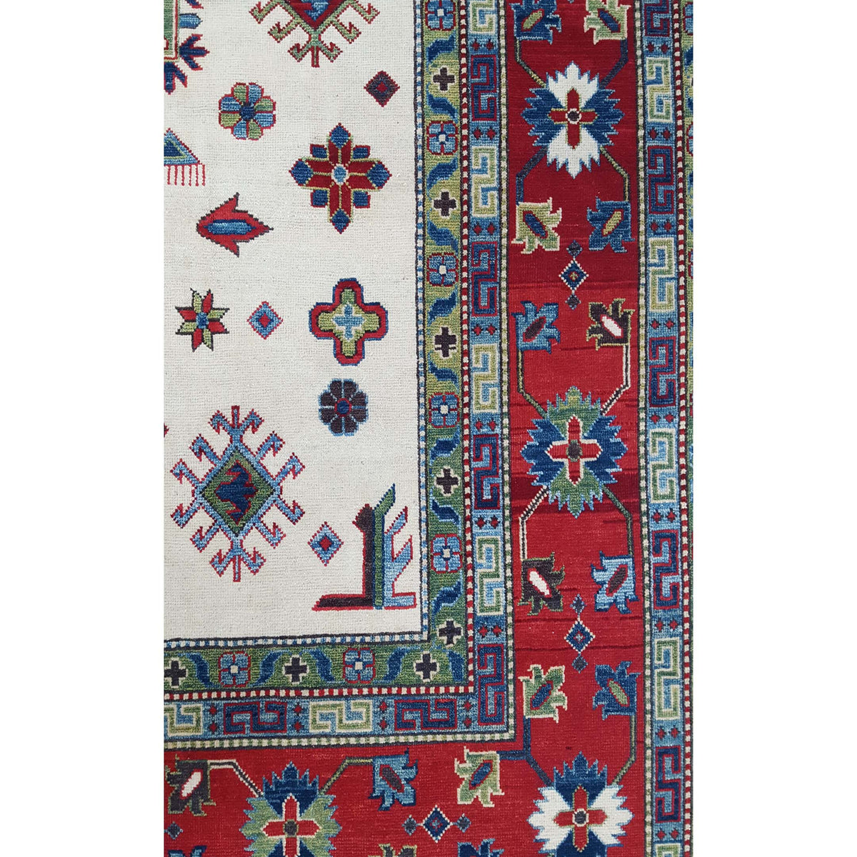 Pacific Kazak 40772 Ivory Red Traditional Hand Knotted Rug