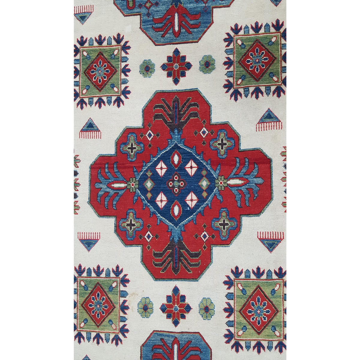 Pacific Kazak 40772 Ivory Red Traditional Hand Knotted Rug