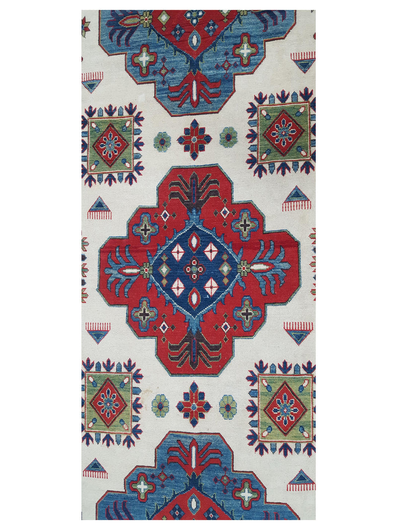 Pacific Kazak 40772 Ivory Red Traditional Hand Knotted Rug