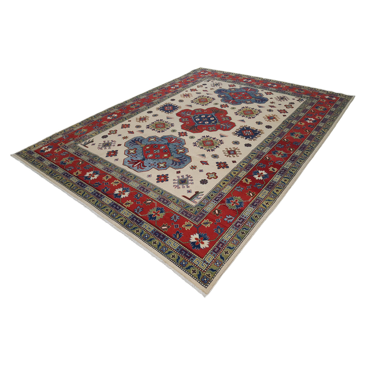 Pacific Kazak 40772 Ivory Red Traditional Hand Knotted Rug
