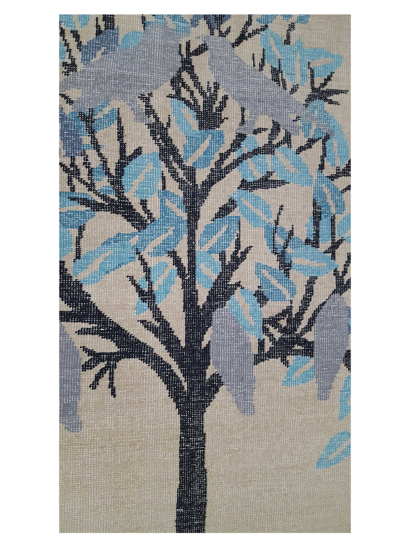 Pacific Vintage Tree Of Life 40824 Ivory Blue Vintage Hand Knotted Rug