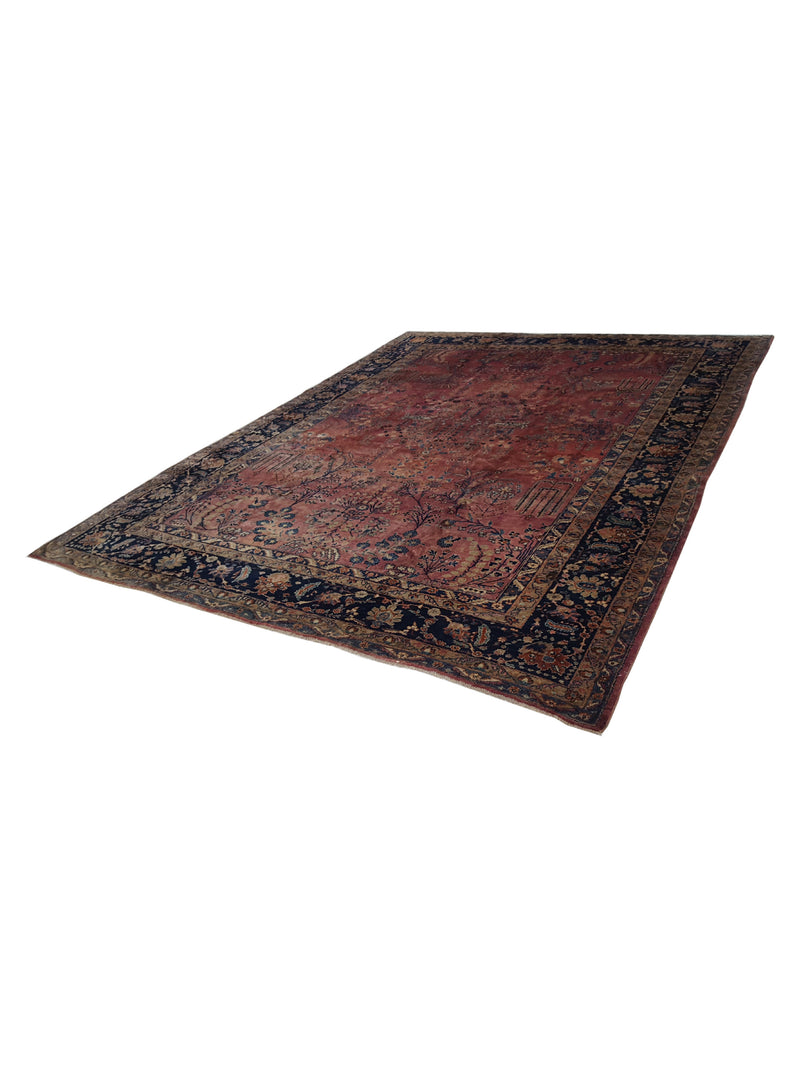 Pacific Sarouk 40829 Rust Navy Traditional Hand Knotted Rug