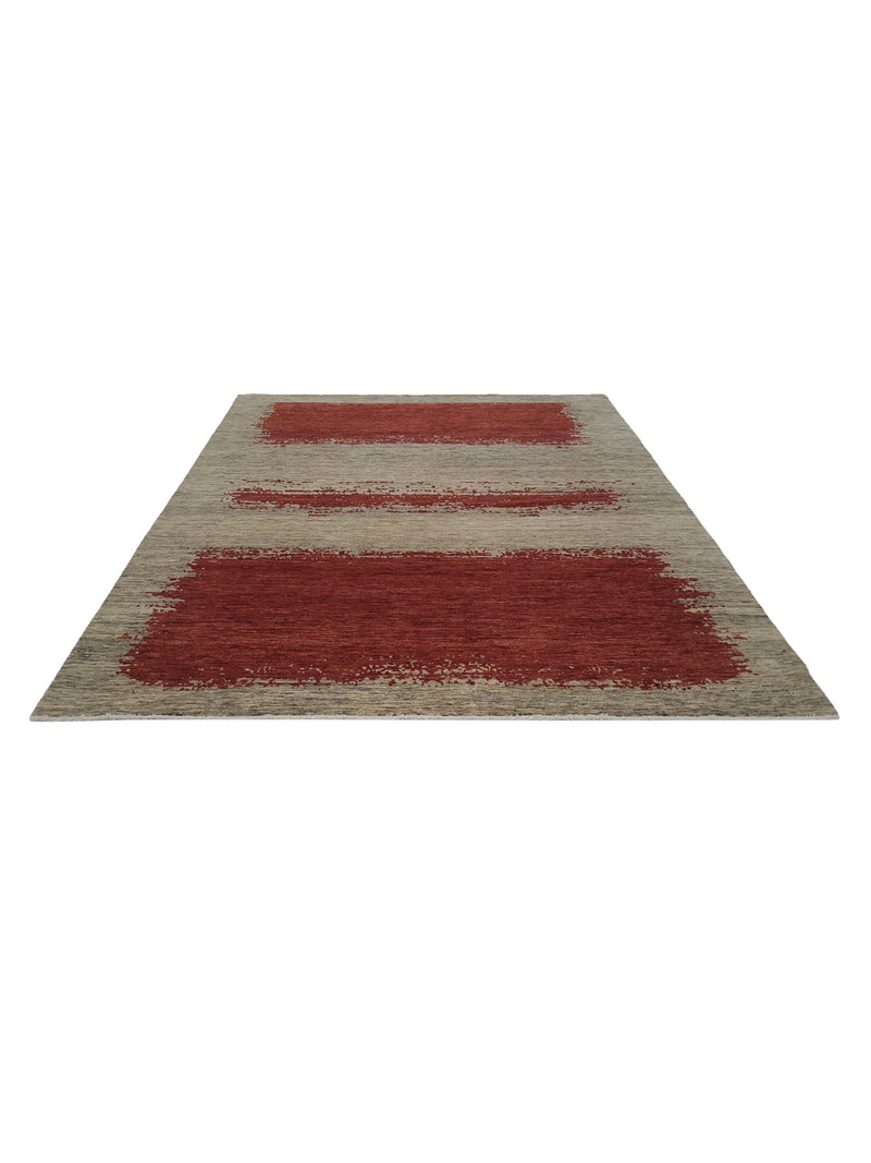 Pacific Casablanca 41201 Burgundy Ivory Modern Hand Knotted Rug