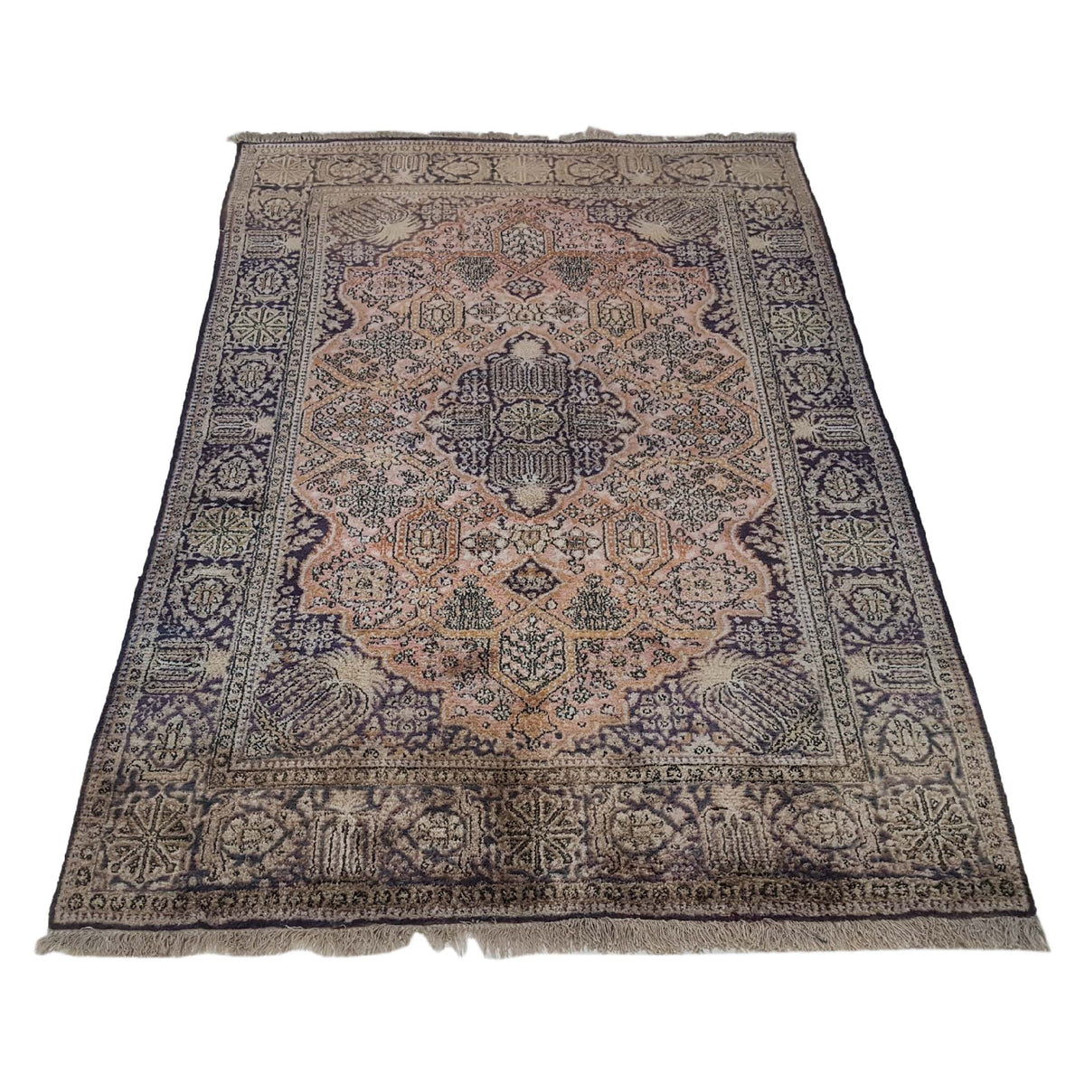 Pacific Qum Silk 41332 Coral Blue Traditional Hand Knotted Rug