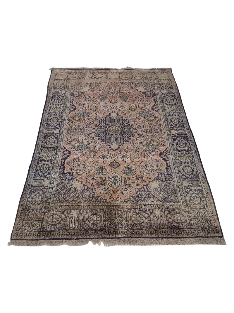 Pacific Qum Silk 41332 Coral Blue Traditional Hand Knotted Rug