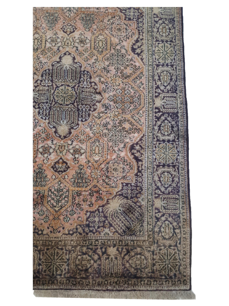 Pacific Qum Silk 41332 Coral Blue Traditional Hand Knotted Rug