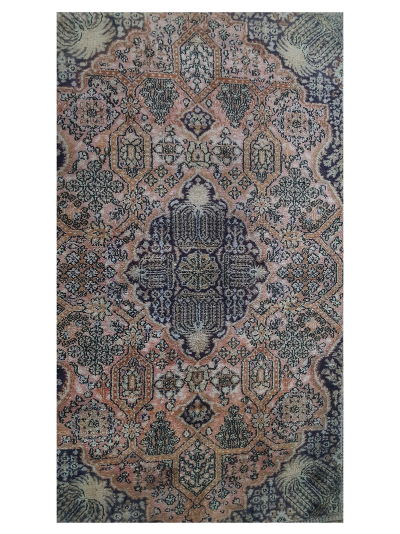 Pacific Qum Silk 41332 Coral Blue Traditional Hand Knotted Rug