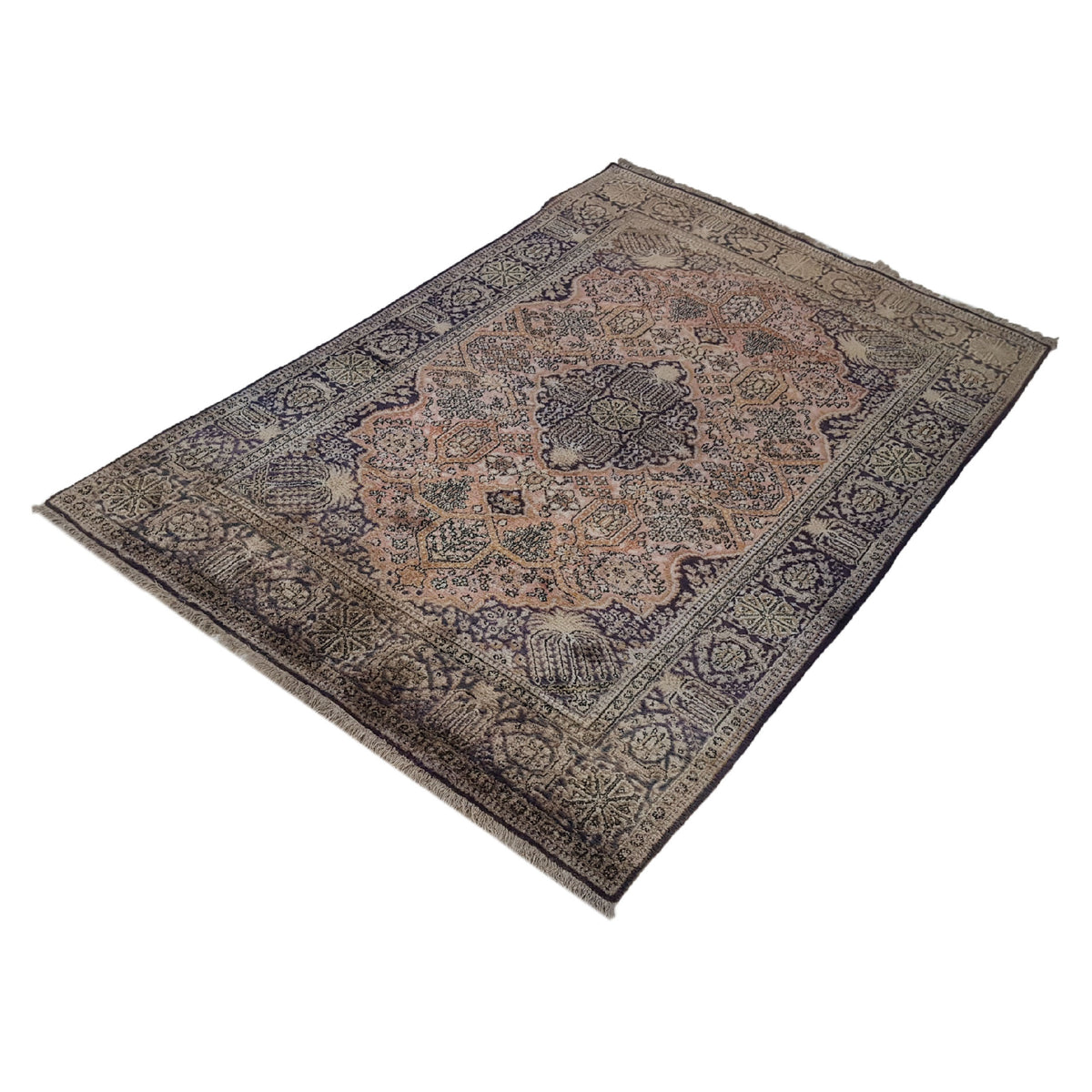 Pacific Qum Silk 41332 Coral Blue Traditional Hand Knotted Rug