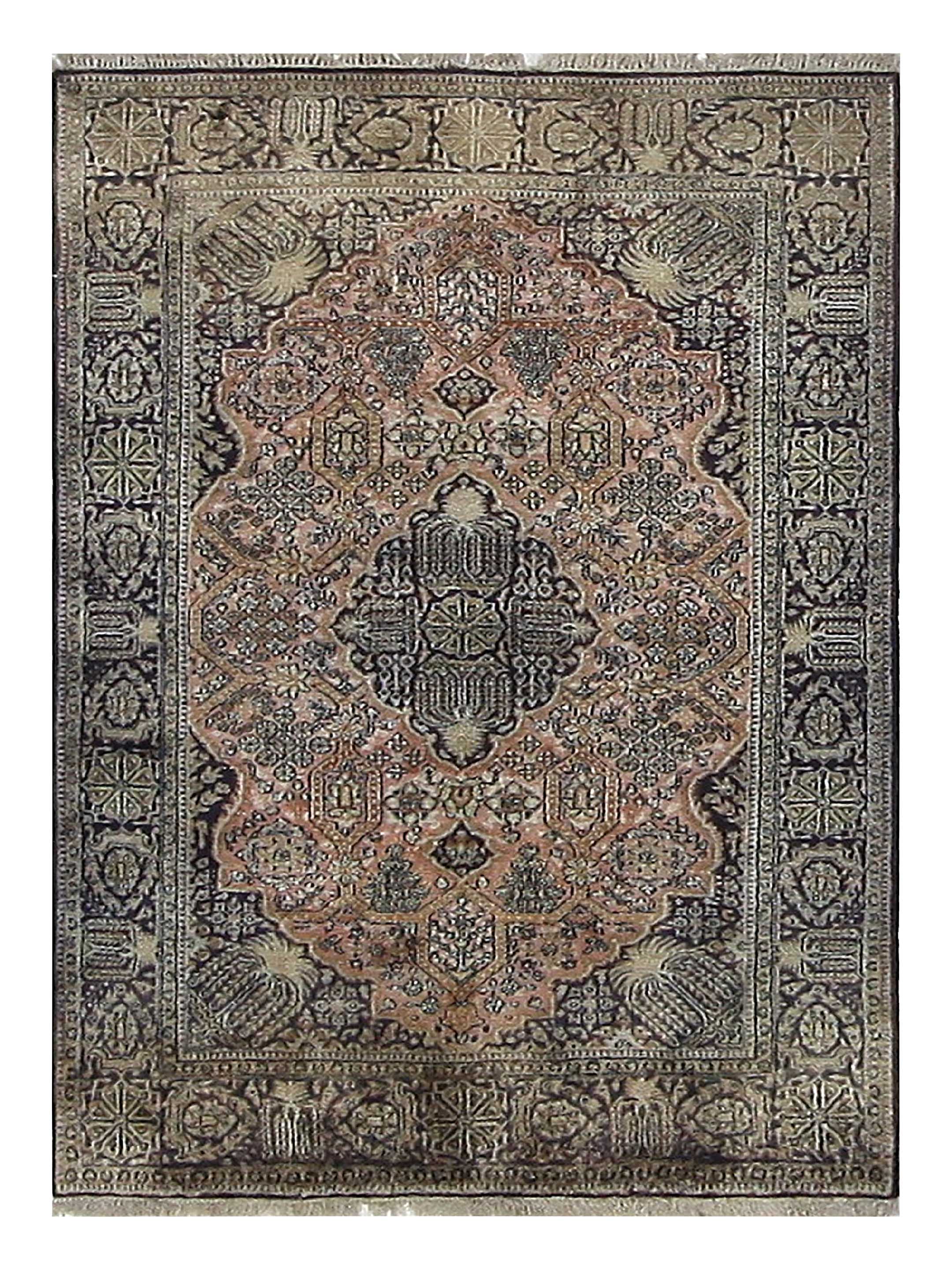 Pacific Qum Silk 41332 Coral Blue Traditional Hand Knotted Rug ...