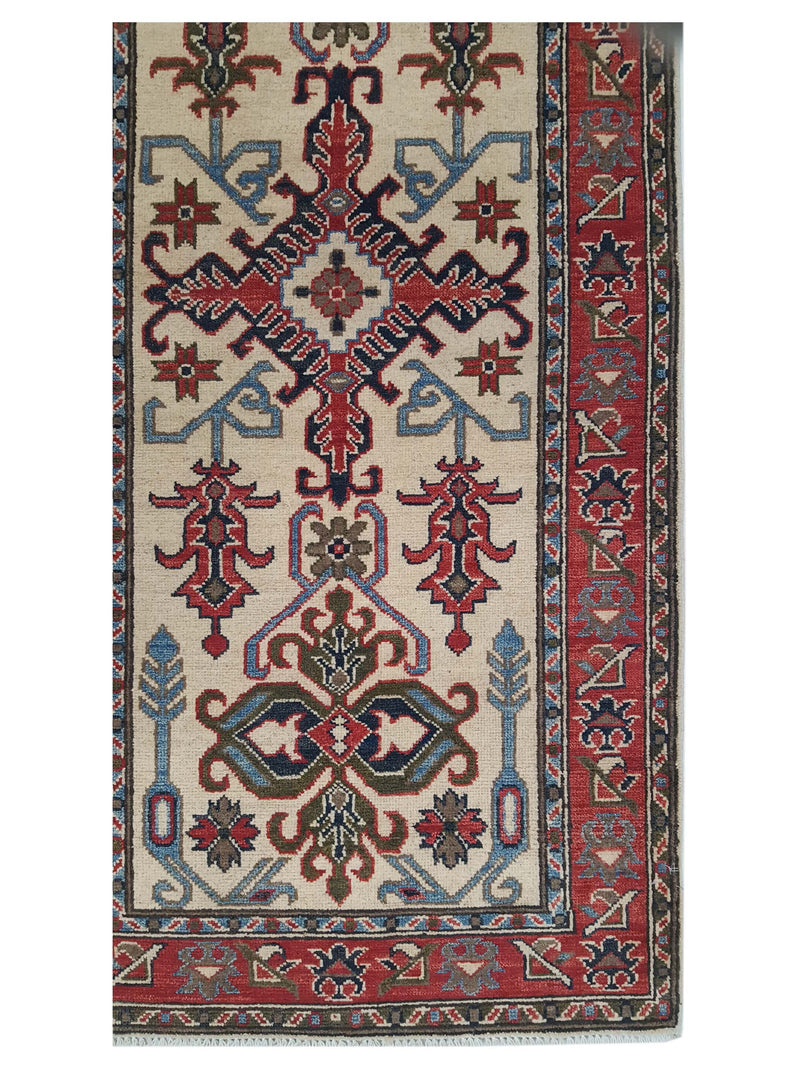 Pacific Kazak 41827 Ivory Red Traditional Hand Knotted Rug
