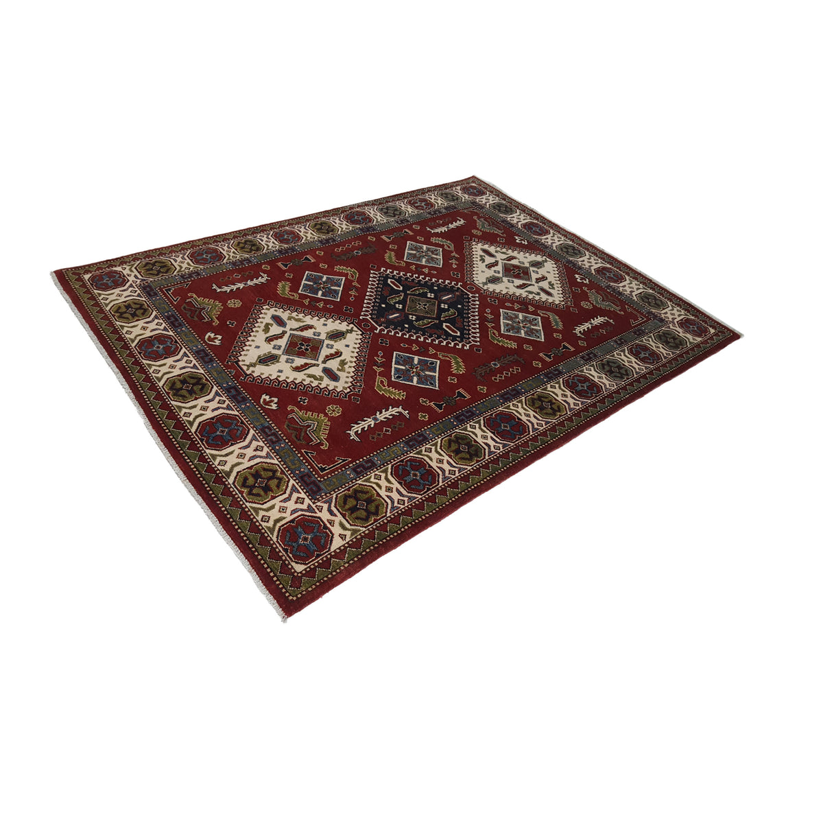 Pacific Kazak 41843 Red Ivory Traditional Hand Knotted Rug