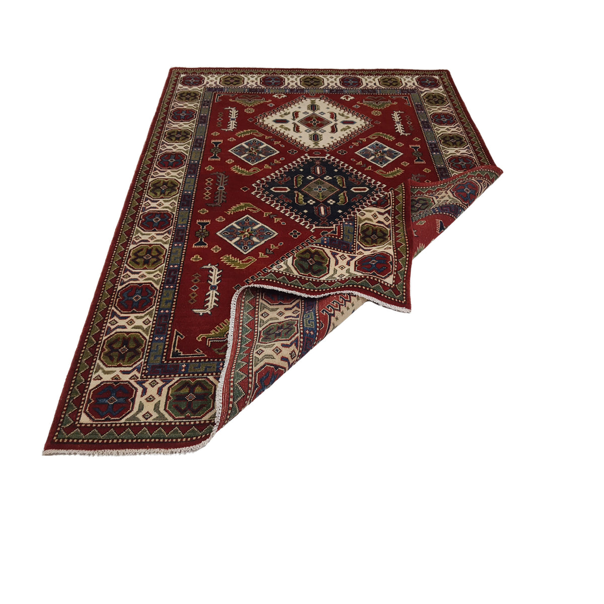 Pacific Kazak 41845 Red Ivory Traditional Hand Knotted Rug