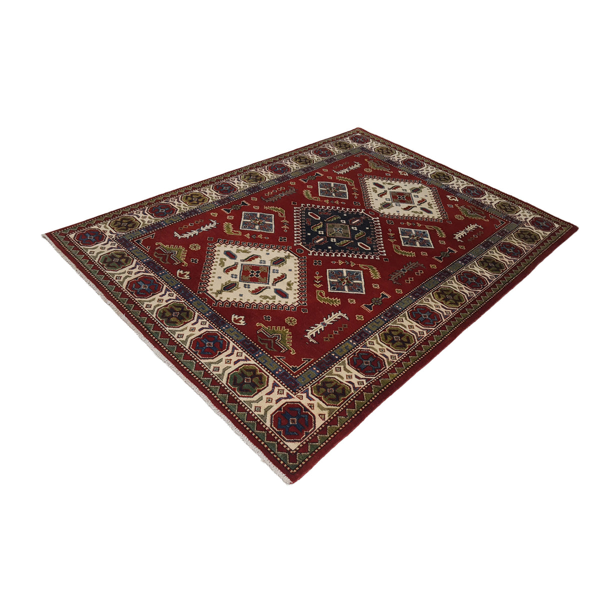 Pacific Kazak 41845 Red Ivory Traditional Hand Knotted Rug