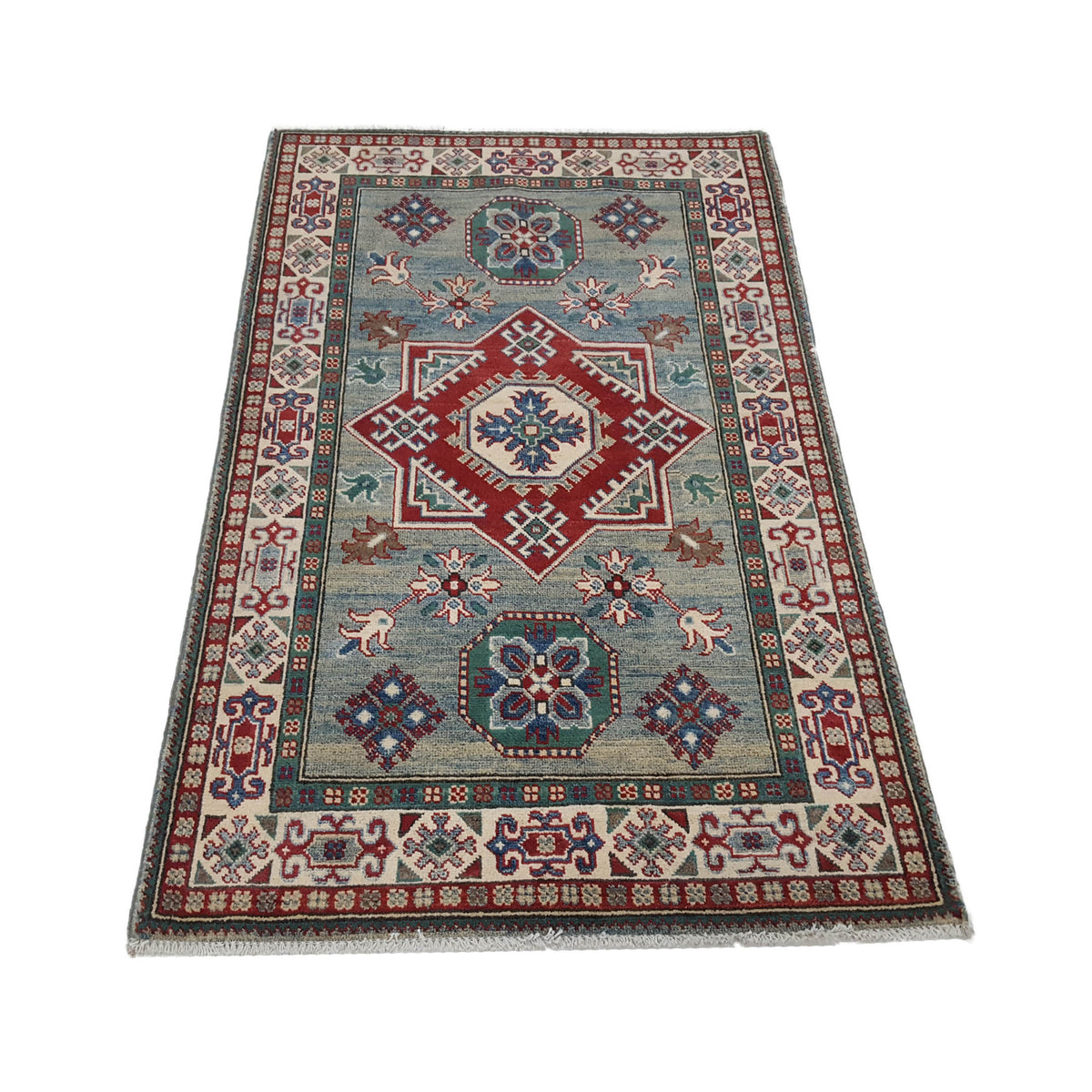 Pacific Kazak 41867 Green Ivory Traditional Hand Knotted Rug