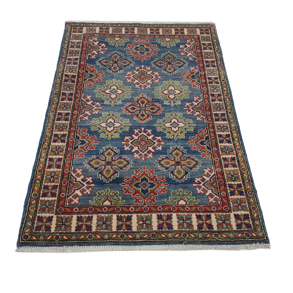 Pacific Kazak 41868 Jade Blue Ivory Traditional Hand Knotted Rug