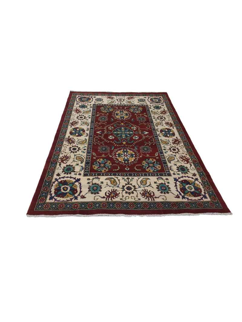 Pacific Kazak 41878 Red Ivory Traditional Hand Knotted Rug