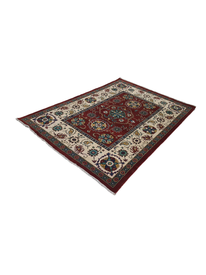 Pacific Kazak 41878 Red Ivory Traditional Hand Knotted Rug