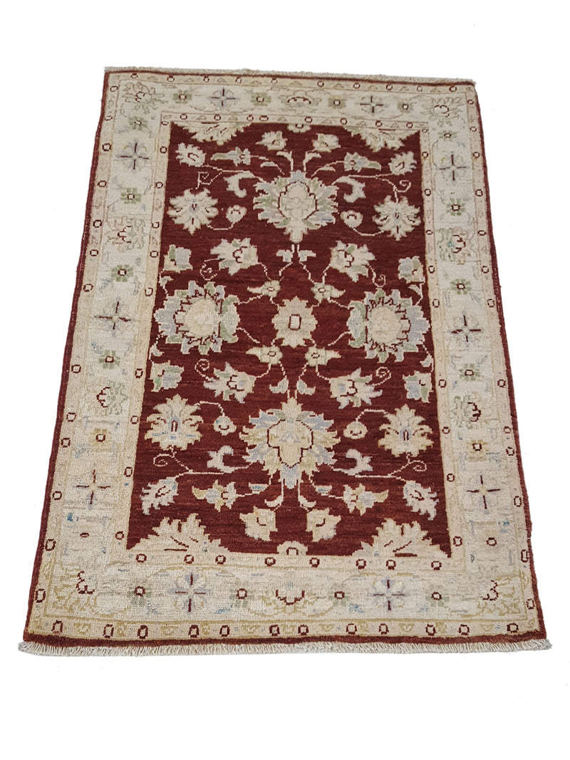 Pacific Ziegler 41893 Burgundy Ivory Transitional Hand Knotted Rug