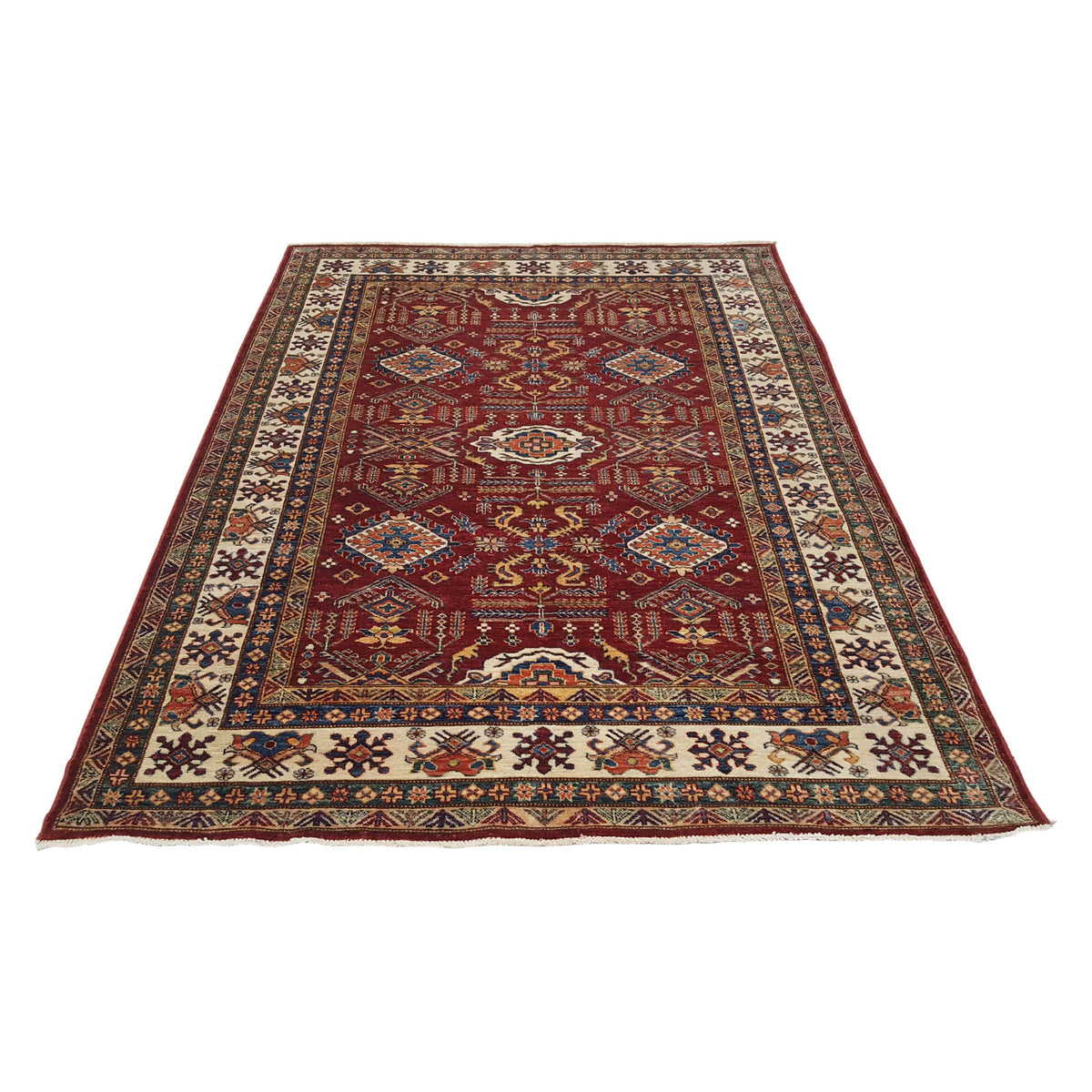 Pacific Kazak Artisan 42112 Red Ivory Traditional Hand Knotted Rug