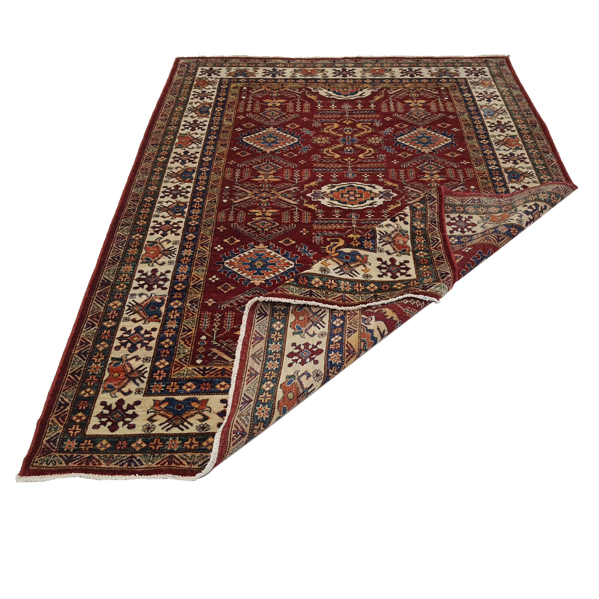 Pacific Kazak Artisan 42112 Red Ivory Traditional Hand Knotted Rug