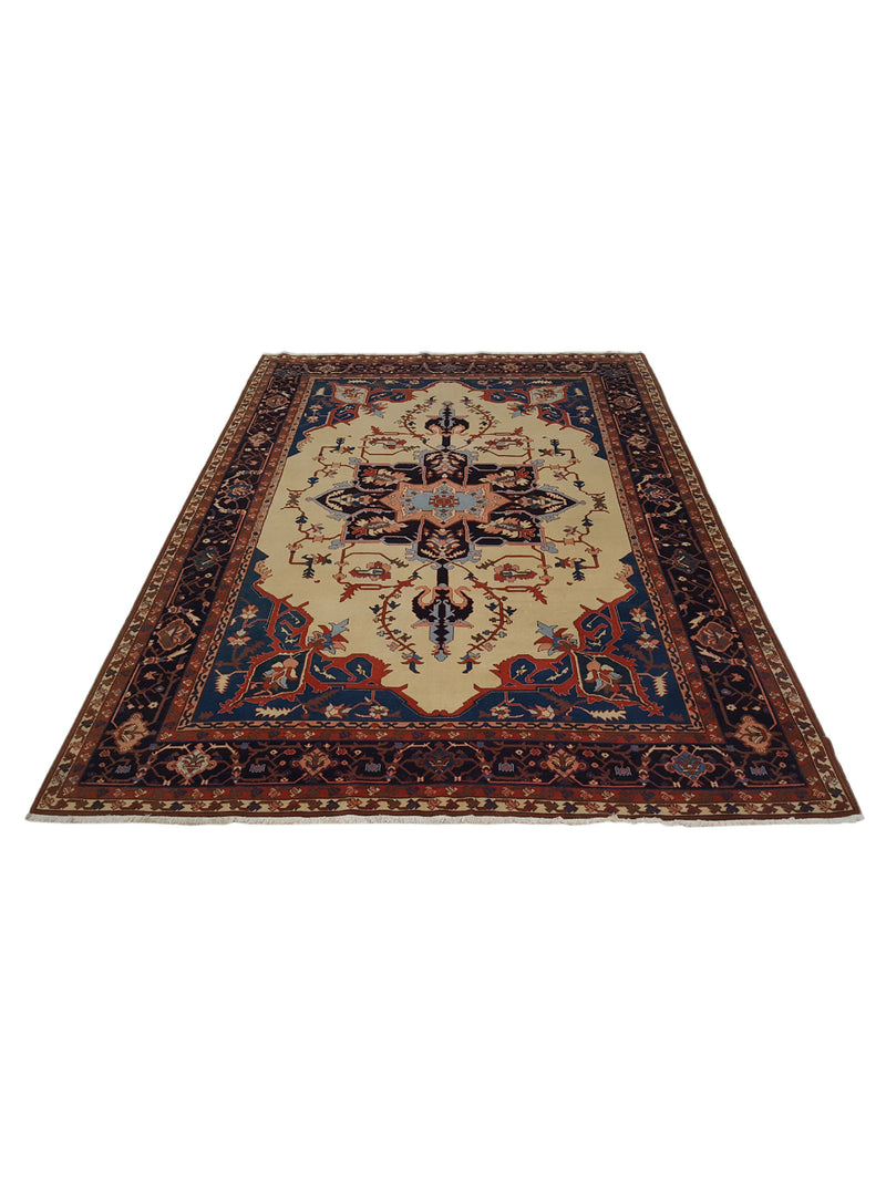 Fasa Serapi 42245 Ivory Indigo Traditional Hand Knotted Rug