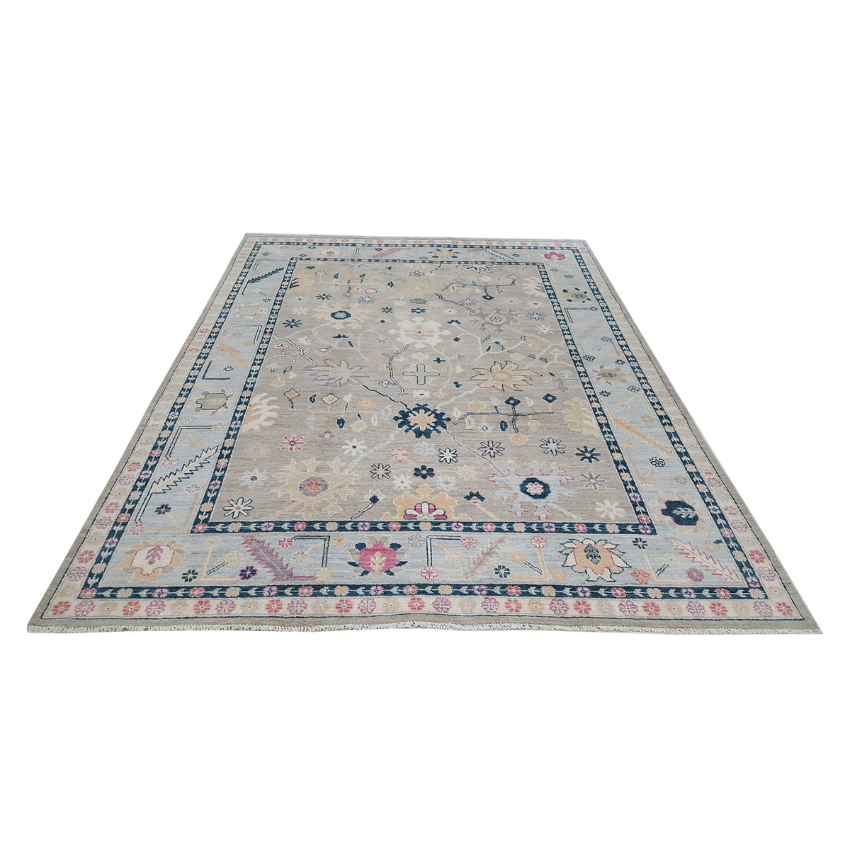 Pacific Ushak Wool Weft 42254 Grey Lt.Blue Transitional Hand Knotted Rug