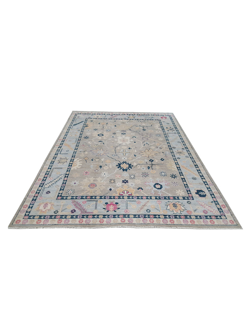 Pacific Ushak Wool Weft 42254 Grey Lt.Blue Transitional Hand Knotted Rug