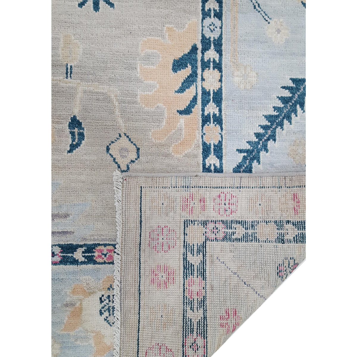 Pacific Ushak Wool Weft 42254 Grey Lt.Blue Transitional Hand Knotted Rug