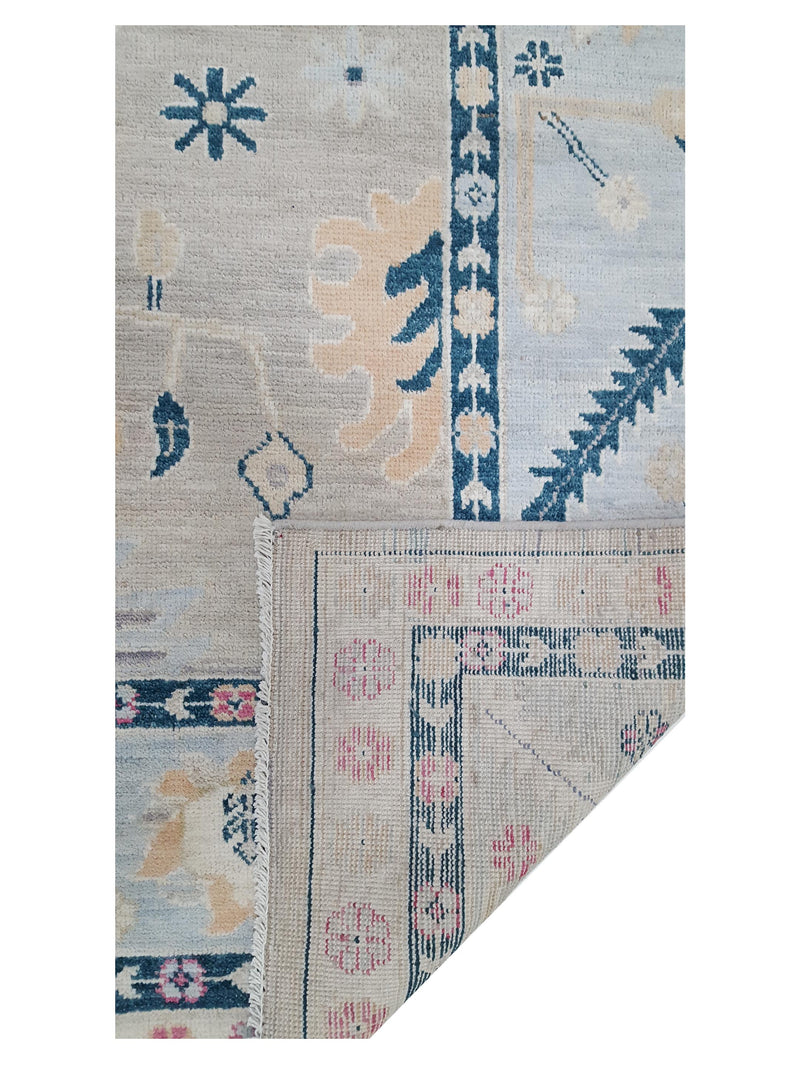 Pacific Ushak Wool Weft 42254 Grey Lt.Blue Transitional Hand Knotted Rug