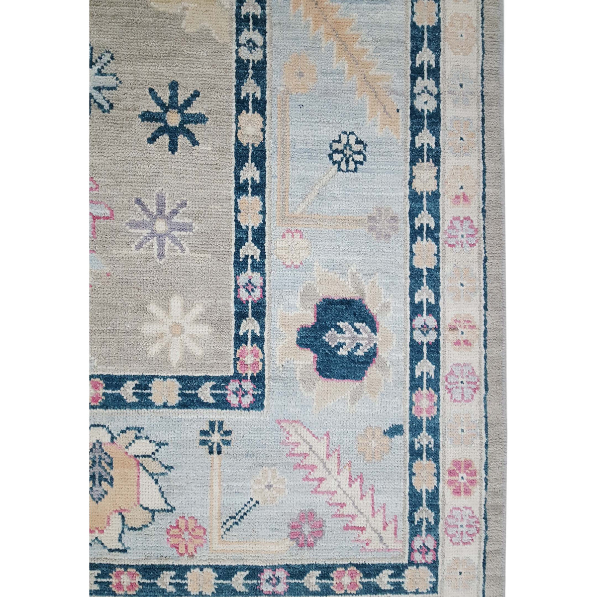 Pacific Ushak Wool Weft 42254 Grey Lt.Blue Transitional Hand Knotted Rug