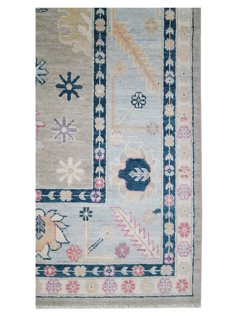 Pacific Ushak Wool Weft 42254 Grey Lt.Blue Transitional Hand Knotted Rug