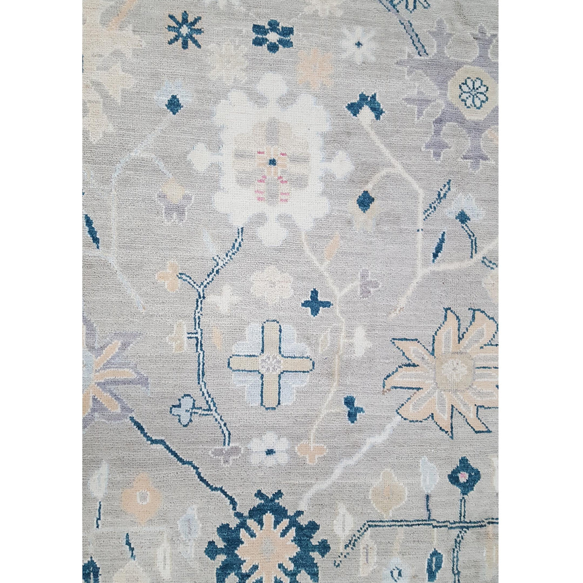 Pacific Ushak Wool Weft 42254 Grey Lt.Blue Transitional Hand Knotted Rug