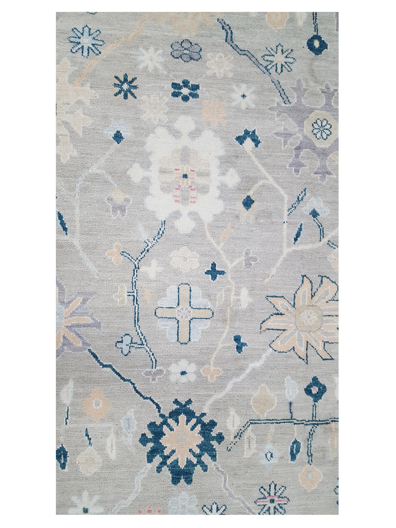 Pacific Ushak Wool Weft 42254 Grey Lt.Blue Transitional Hand Knotted Rug