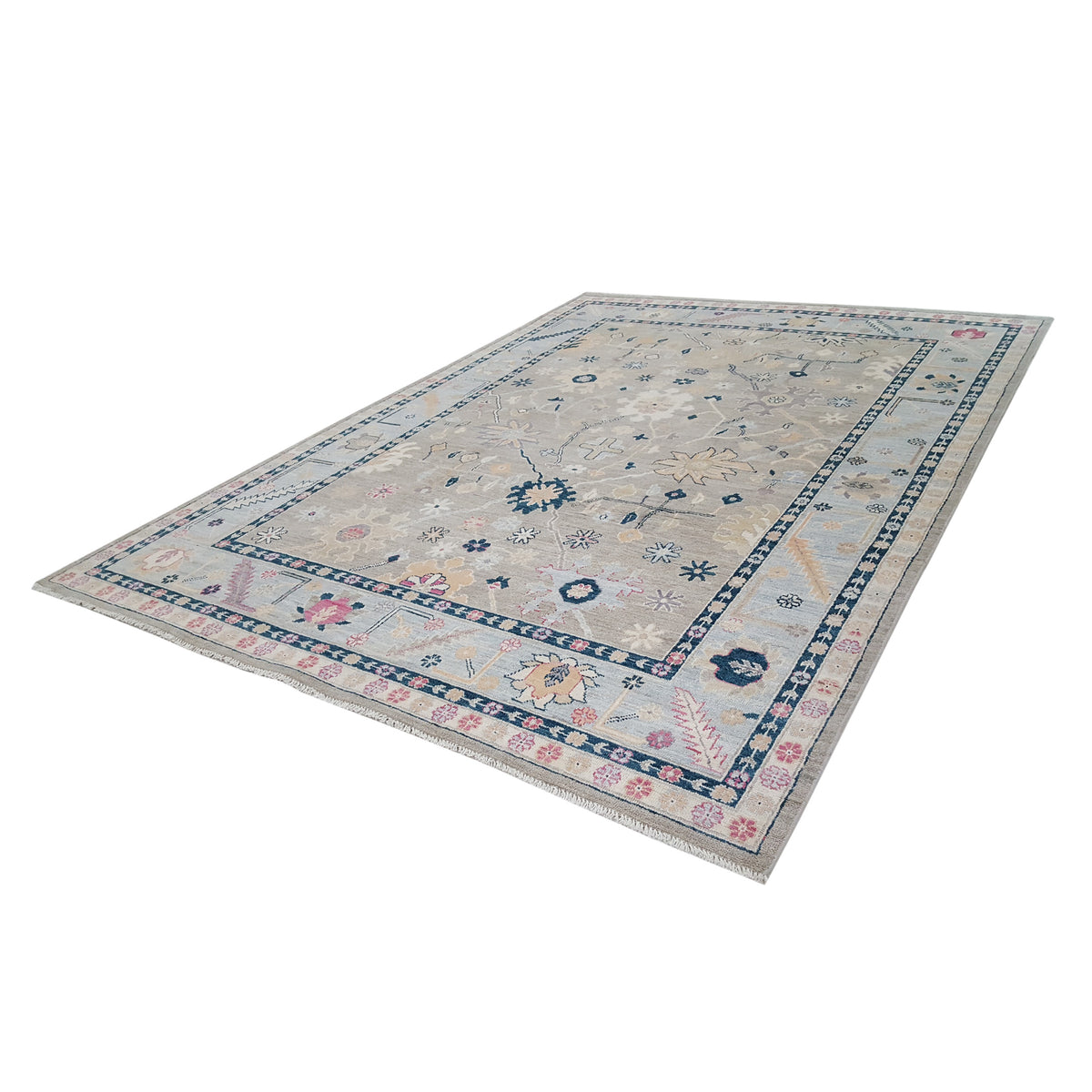 Pacific Ushak Wool Weft 42254 Grey Lt.Blue Transitional Hand Knotted Rug