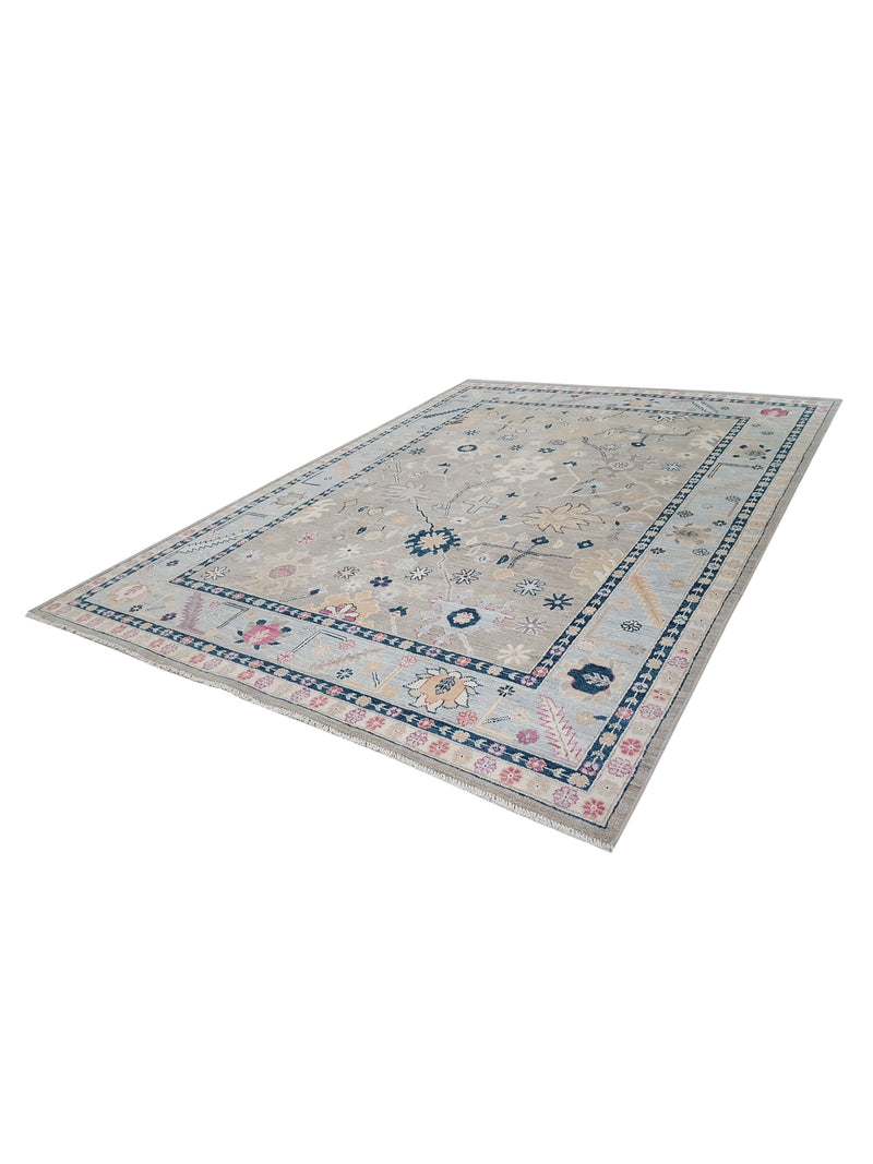 Pacific Ushak Wool Weft 42254 Grey Lt.Blue Transitional Hand Knotted Rug