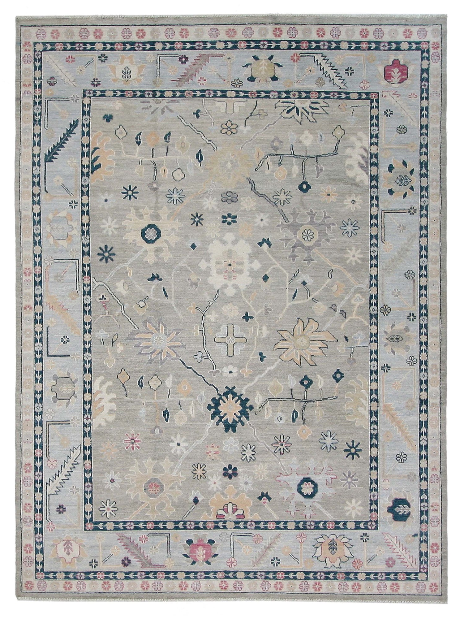 Pacific Ushak Wool Weft  Grey Lt.Blue Transitional